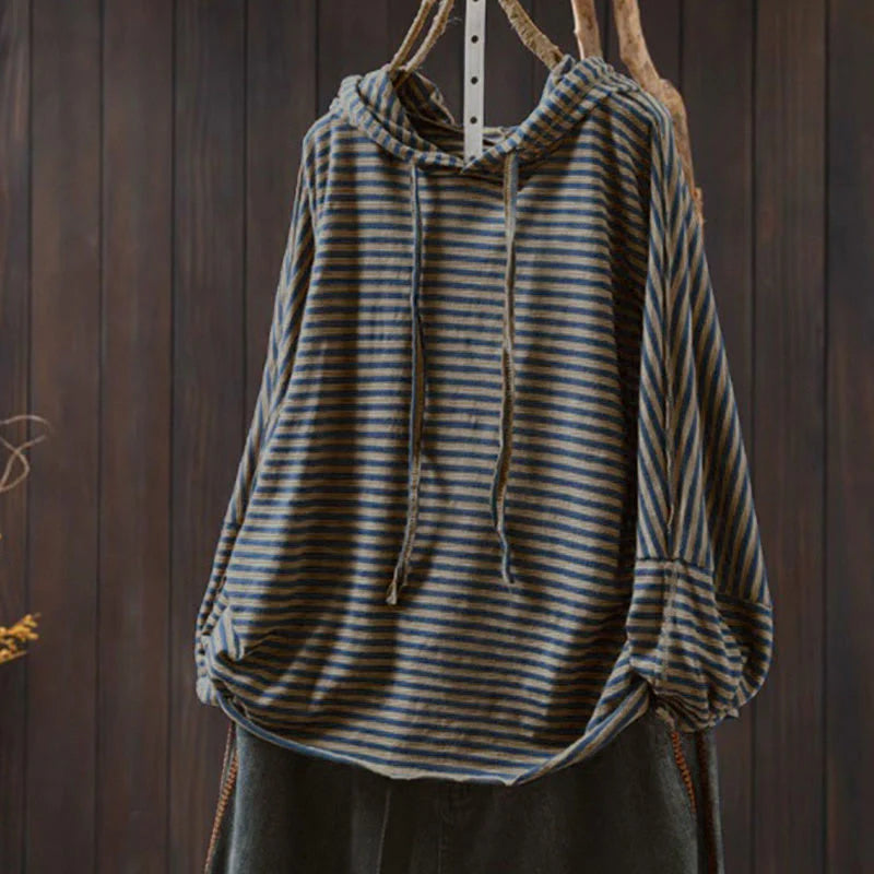 Buddha Stones Spring Striped Pattern Long Sleeve Women's Cotton Hoodie