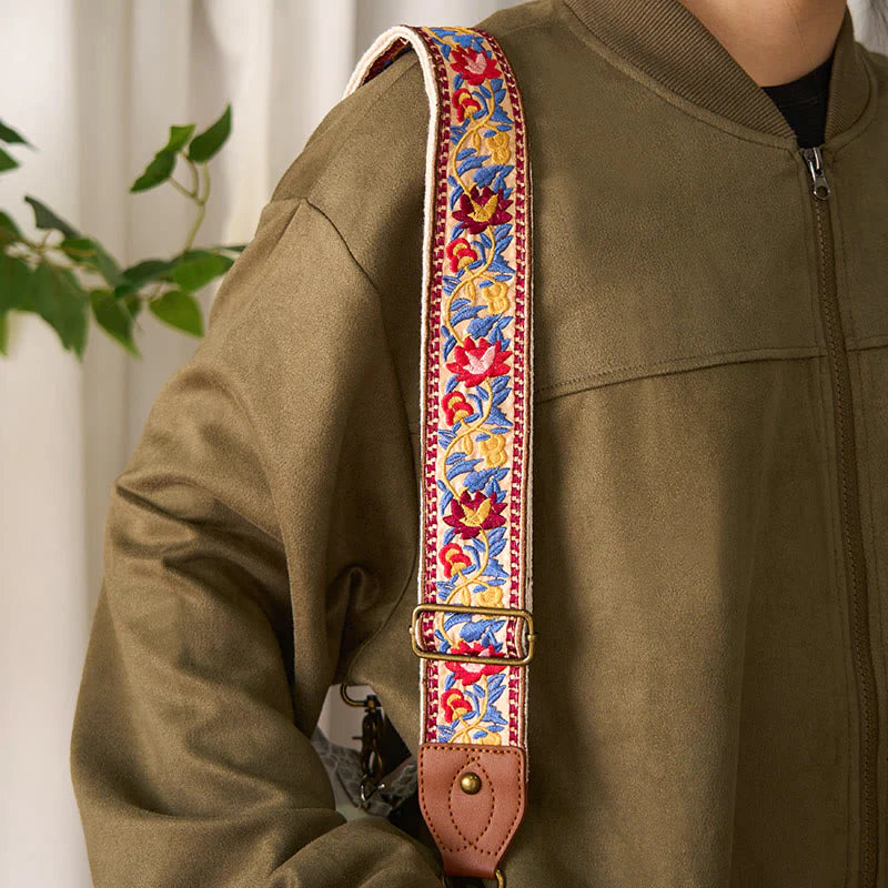 Buddha Stones Bohemian Flower Vine Geometric Embroidery Adjustable Handbags Crossbody Shoulder Bag Purse Straps Replacement