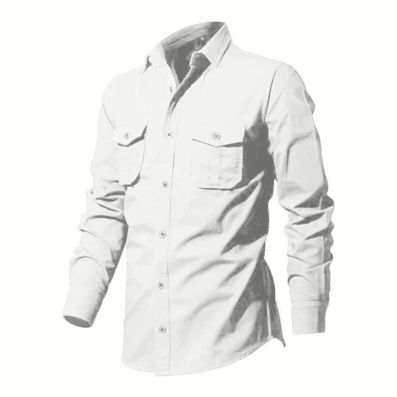 Buddha Stones Solid Color Men's Stand Collar Long Sleeve Shirt With Pockets