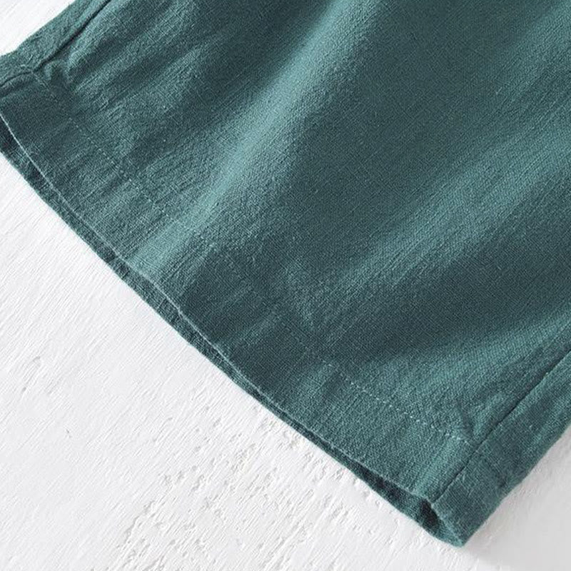 Buddha Stones Summer Solid Color Drawstring Elastic Waist Men's Cotton Linen Shorts With Pockets