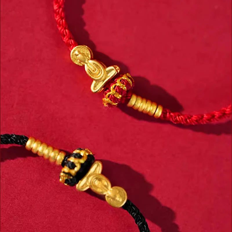 Buddha Stones Formless Buddha Lotus Knot Red String Protection Braided Bracelet
