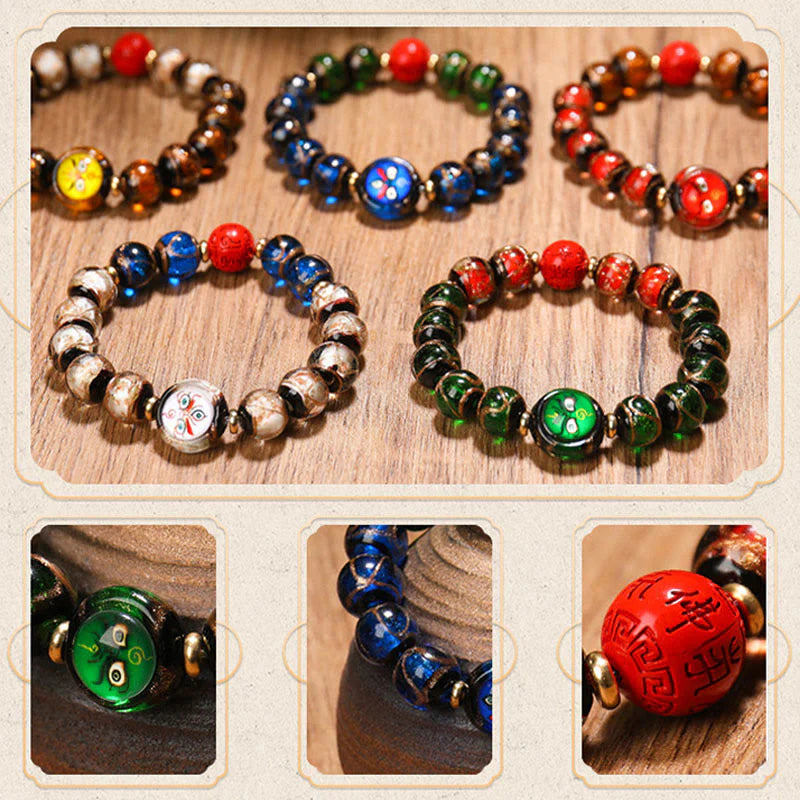 Buddha Stones Tibetan Five God of Wealth Thangka Liuli Glass Bead Chinese Zodiac Protection Bracelet (Extra 35% Off | USE CODE: FS35)