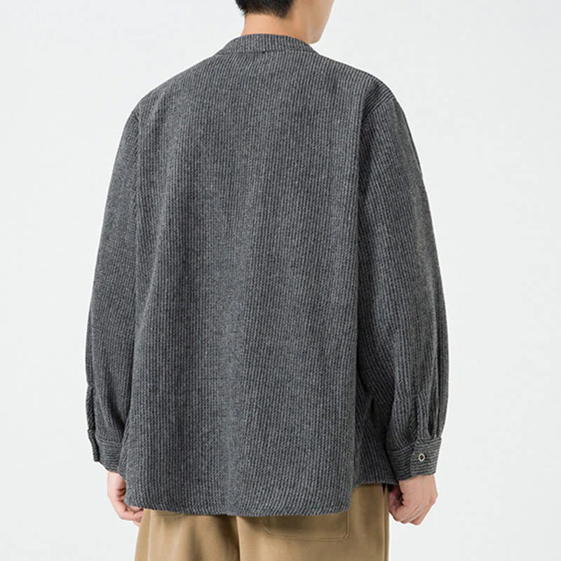 Buddha Stones Solid Color Frog-Button Long Sleeve Men's Cotton Corduroy Jacket With Pockets
