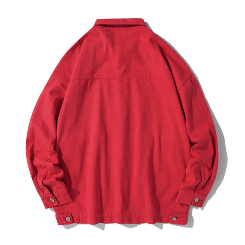 Buddha Stones Long Sleeve Button Stand Collar Design Men's Cotton Jacket Shirt With Pockets