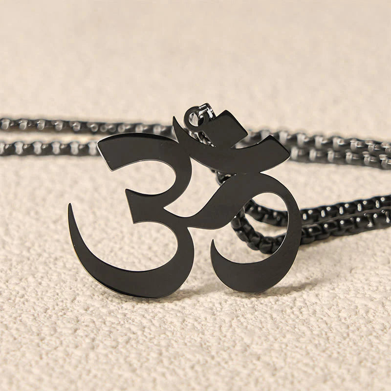 Buddha Stones Om Symbol Mantra Stainless Steel Focus Necklace Pendant