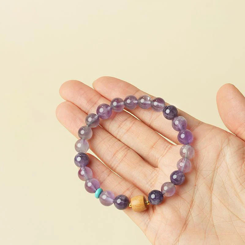 Buddha Stones Natural Amethyst Lucky Wooden Beads Peace Bracelet