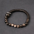 Buddha Stones Silver Sheen Obsidian Coconut Shell Protection Bracelet