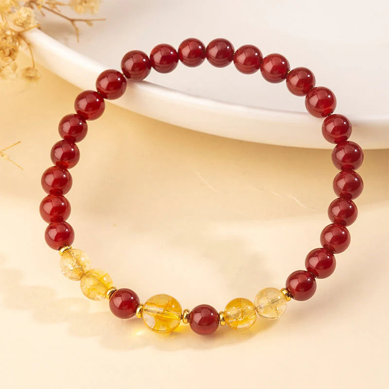 Buddha Stones Red Agate Citrine Confidence Pleasure Bracelet