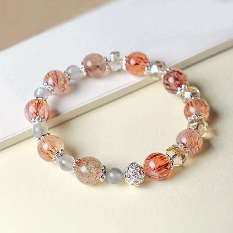 Buddha Stones Natural Aquamarine Super Seven Crystal Sparkling Faceted Bead Peace Bracelet