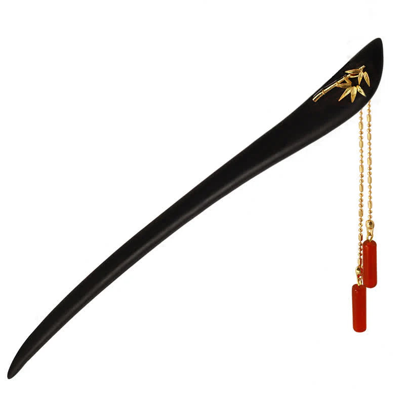 Buddha Stones Red Agate Ebony Wood Confidence Tassel Hairpin
