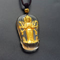 Buddha Stones Tibetan Eight-armed Avalokitesvara Guanyin Buddha Gold Plated Liuli Crystal Wealth Necklace Pendant