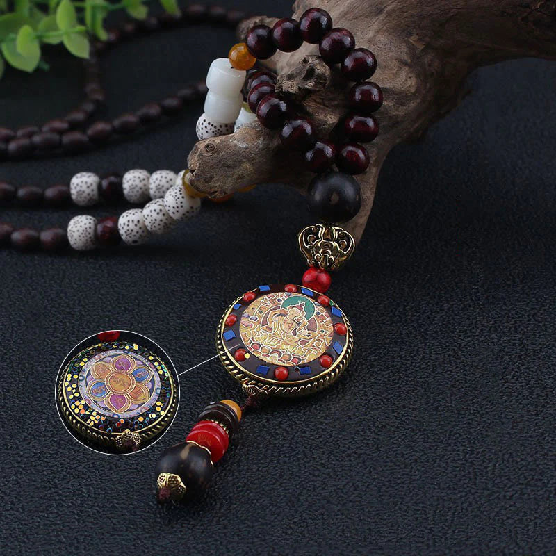FREE Today: Peace and Creativity Tibetan Handmade Wood Beads Om Mani Padme Hum Samantabhadra Bodhisattva Necklace Pendant