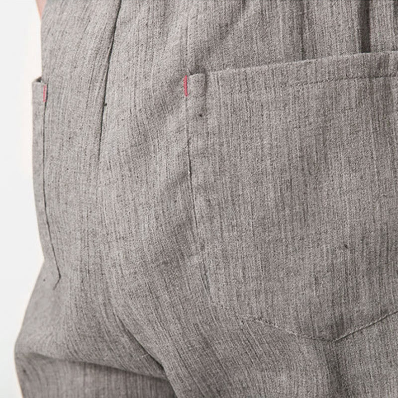 Buddha Stones Simple Drawstring Design Linen Men's Pants With Pockets