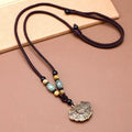 Buddha Stones Copper Brass Fu Character Luck Fortune Rope Necklace Pendant