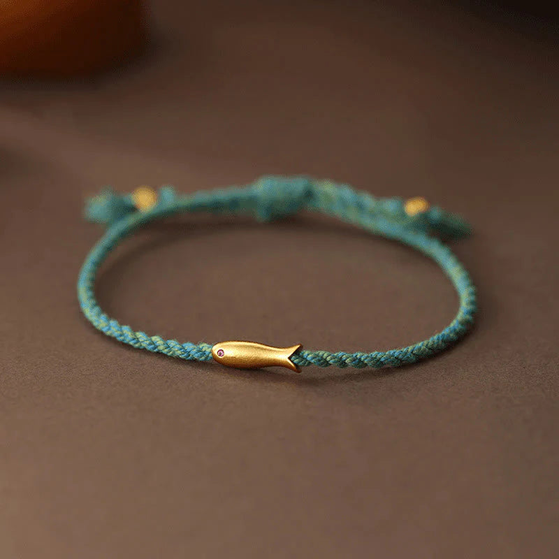 Buddha Stones Copper Lucky Koi Fish Luck Rope Bracelet