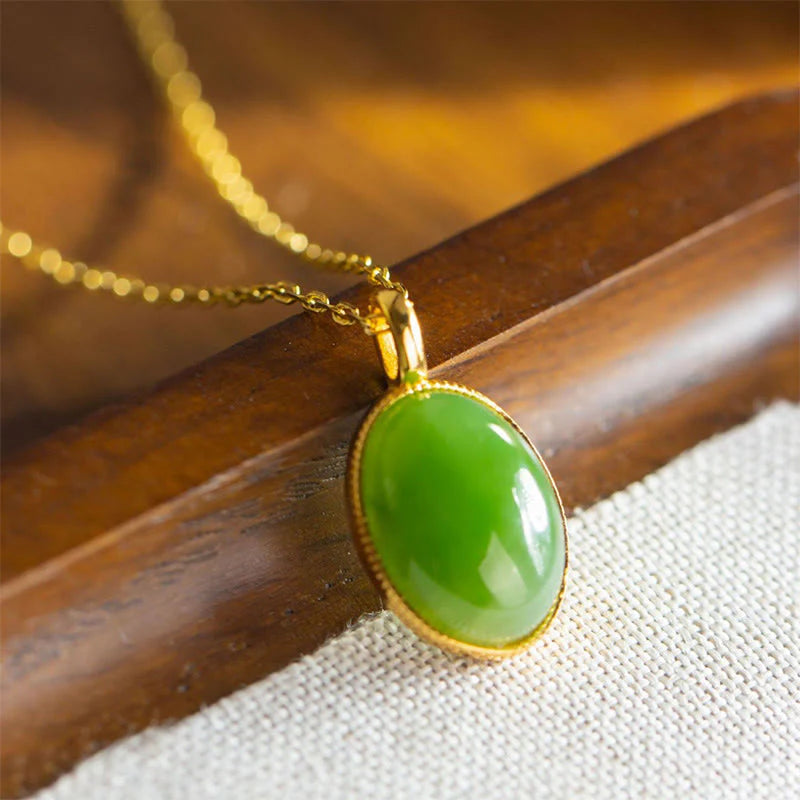 Buddha Stones 925 Sterling Silver Natural Hetian Jade Round Design Prosperity Necklace Pendant