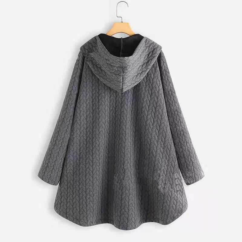 Buddha Stones Fall Wheat Ear Pattern Mid-length Design Women's Long Sleeve Hooded Coat With Pockets