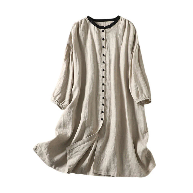 Buddha Stones Buttons Design Women's Long Sleeve Coat With Pockets