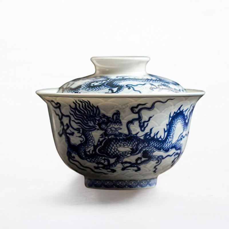 Buddha Stones Blue Dragon Design Ceramic Teacup Kung Fu Tea Cups