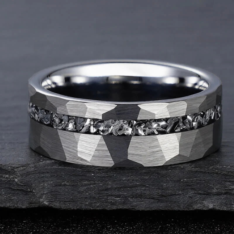 Buddha Stones Hammered Texture Tungsten Steel Strength Ring