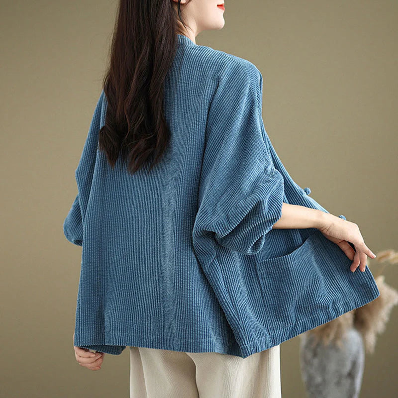 Buddha Stones Frog-button Stand Collar Women's Corduroy Jacket