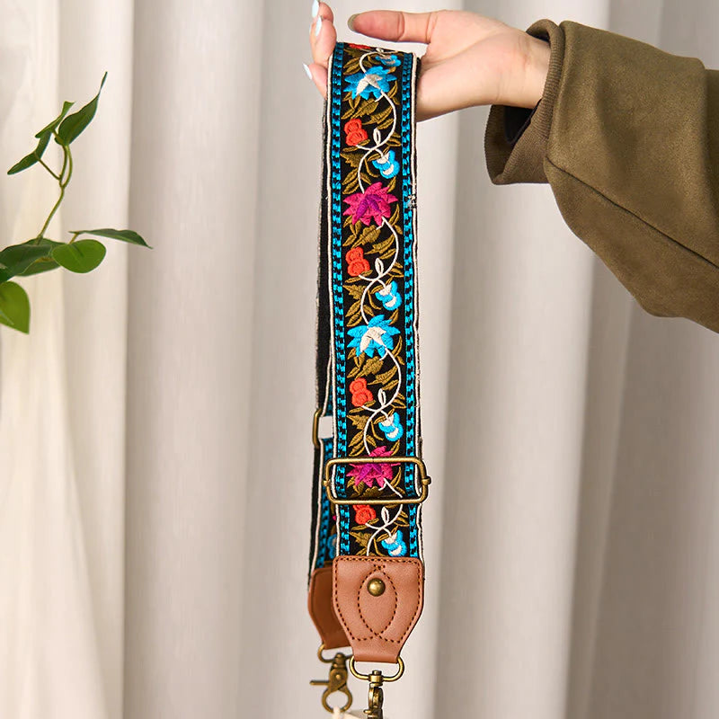 Buddha Stones Bohemian Flower Vine Geometric Embroidery Adjustable Handbags Crossbody Shoulder Bag Purse Straps Replacement