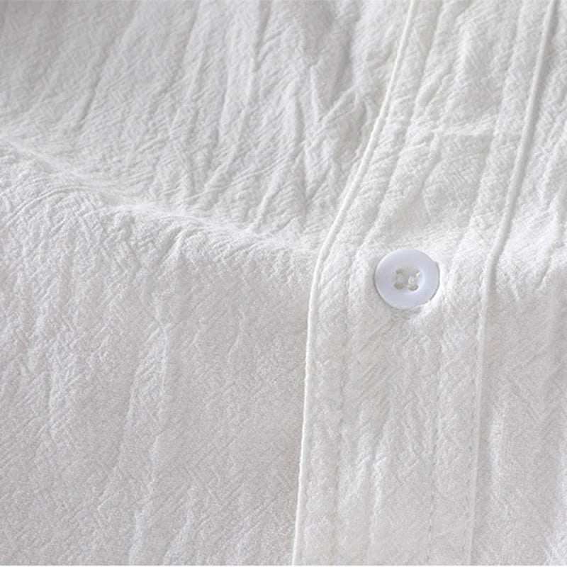 Buddha Stones Vintage Casual Plain Single Breasted Three Quarter Sleeve Men's Cotton Linen Shirt With Pocket