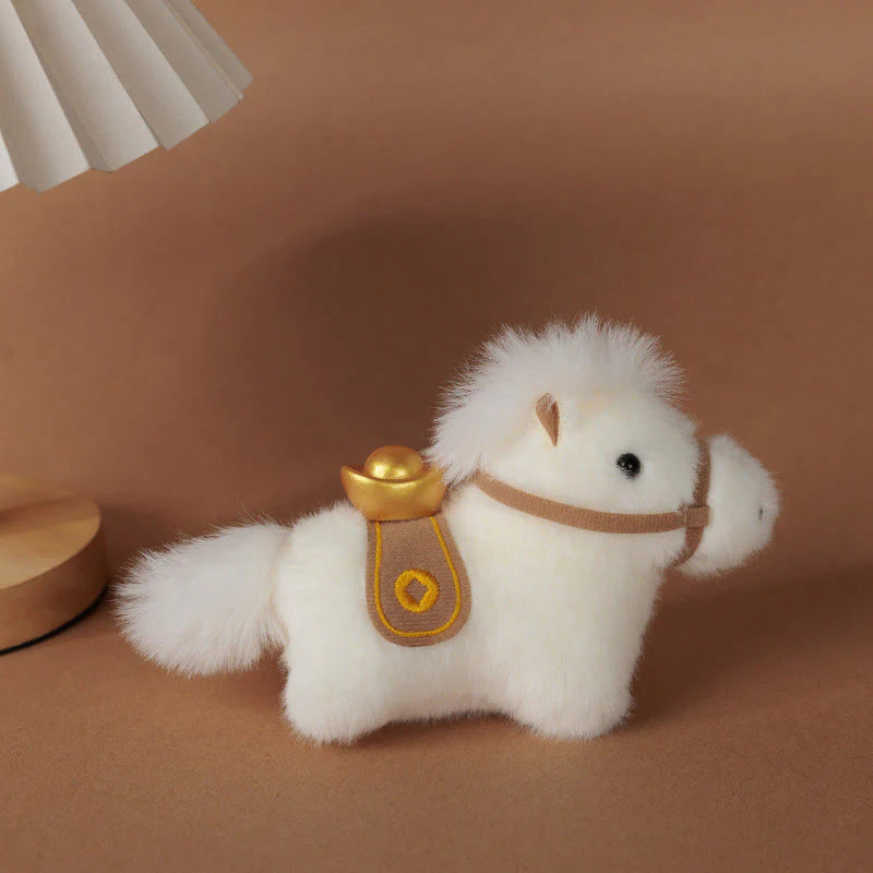 Buddha Stones Year Of The Horse Gold ingot Solid Color Plush Pony Hanging Decoration