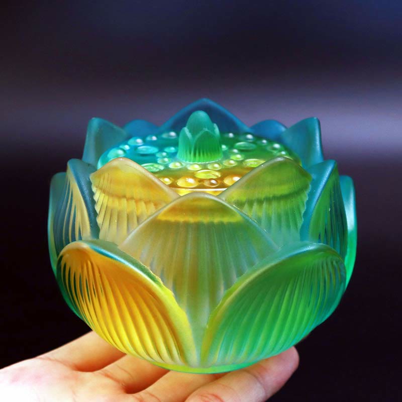 Buddha Stones Lotus Liuli Crystal Healing Meditation Incense Burner