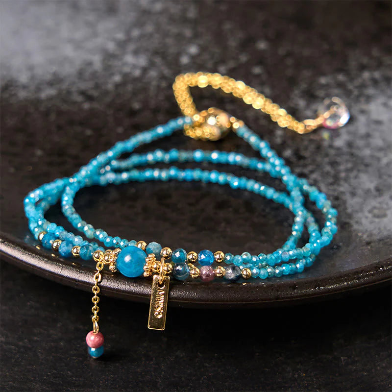 Buddha Stone 3mm Natural Apatite Ultra-thin Beads 14k Gold Plated Copper Creativity Triple Wrap Bracelet