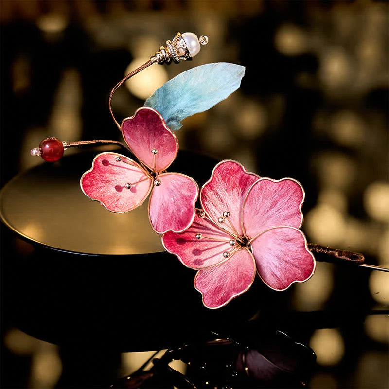 Buddha Stones Handcrafted Silk Art Velvet Flower Red Flower Brooch