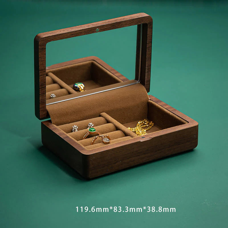 Buddha Stones Vintage Handmade Black Walnut Wood Jewelry Storage Box With Mirror