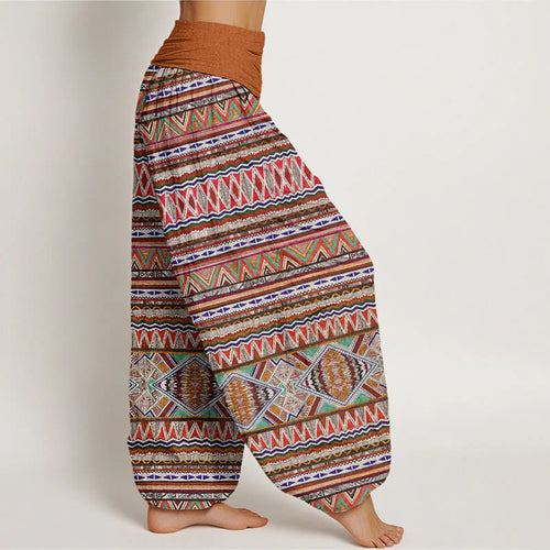 Buddha Stones Cotton Casual Tribal Style Geometric Pattern Women's Elastic Waist Harem Pants