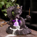 Buddha Stones Auspicious Dragon Ceramic Backflow Smoke Fountain Meditation Healing Incense Burner Led Ball Decoration