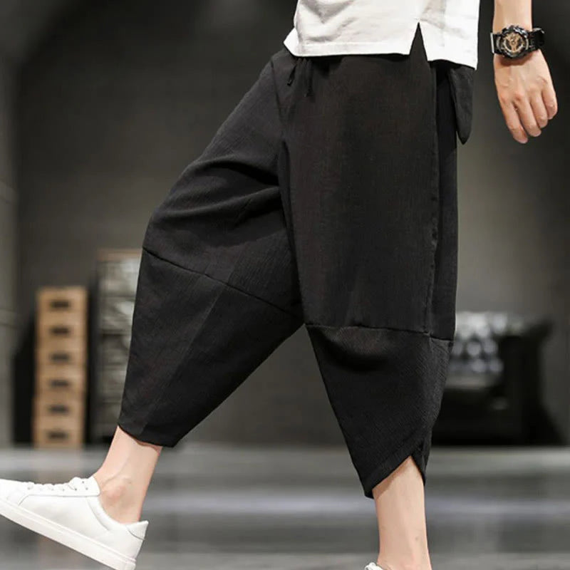 Buddha Stones Summer Solid Men's Cropped Pants With Pockets