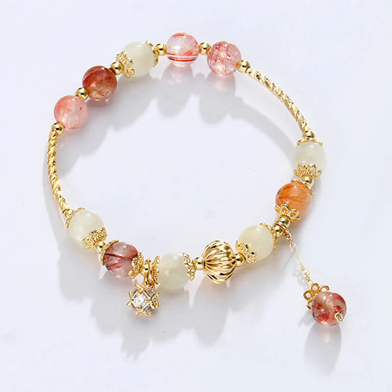 Buddha Stones Colorful Rutilated Quartz Cat Eye Zircon Auspiciousness Bead Bracelet