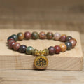Buddha Stones Natural Colorful Emperor Stone Lotus Pattern Anti-stress Bracelet
