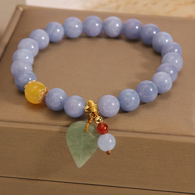 Buddha Stones Aquamarine Jade Leaf Healing Charm Bracelet