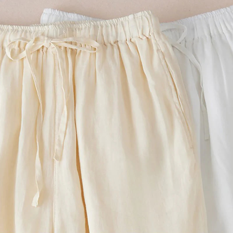 Buddha Stones Casual Lining Design Cotton Women's 7-8 Length Wide Leg Pants With Pockets