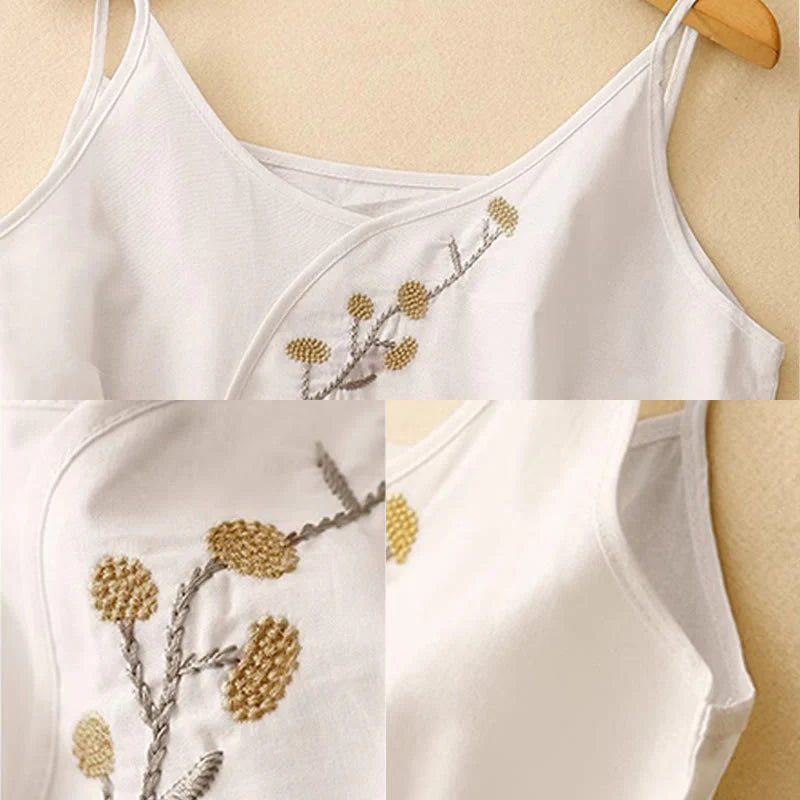 Buddha Stones Ethnic Embroidery Asymmetrical Design Women's Cotton Linen Sleeveless Vest
