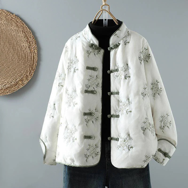 Buddha Stones Women's Embroidery Frog-button Long Sleeve Thicken Jacket With Pockets