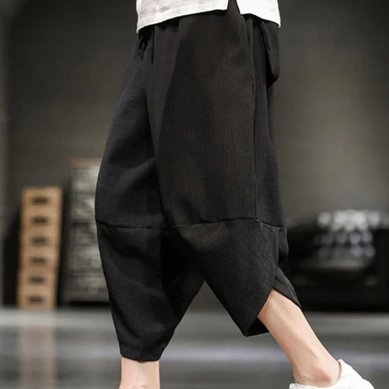 Buddha Stones Summer Solid Men's Cropped Pants With Pockets