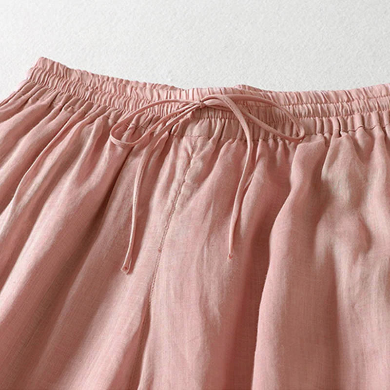 Buddha Stones Solid Color Lace-up Women's Wide Leg Pants