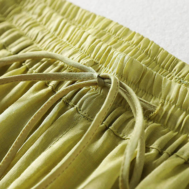 Buddha Stones Solid Color Lace-up Women's Wide Leg Pants