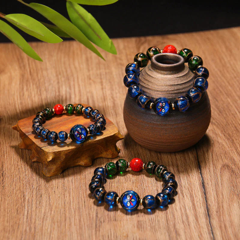 Buddha Stones Tibetan Five God of Wealth Thangka Liuli Glass Bead Chinese Zodiac Protection Bracelet (Extra 35% Off | USE CODE: FS35)