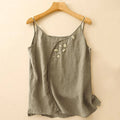 Buddha Stones Ethnic Embroidery Asymmetrical Design Women's Cotton Linen Sleeveless Vest