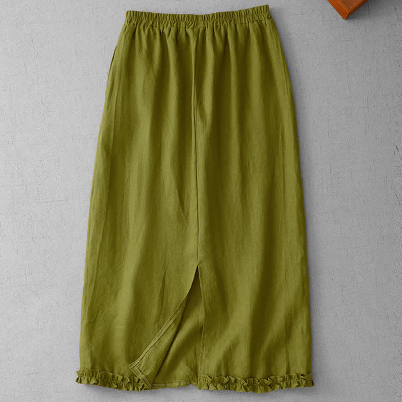 Buddha Stones Commute Elastic Waistband Pleated Hem Capri Length Women's Lined Skirt With Pockets