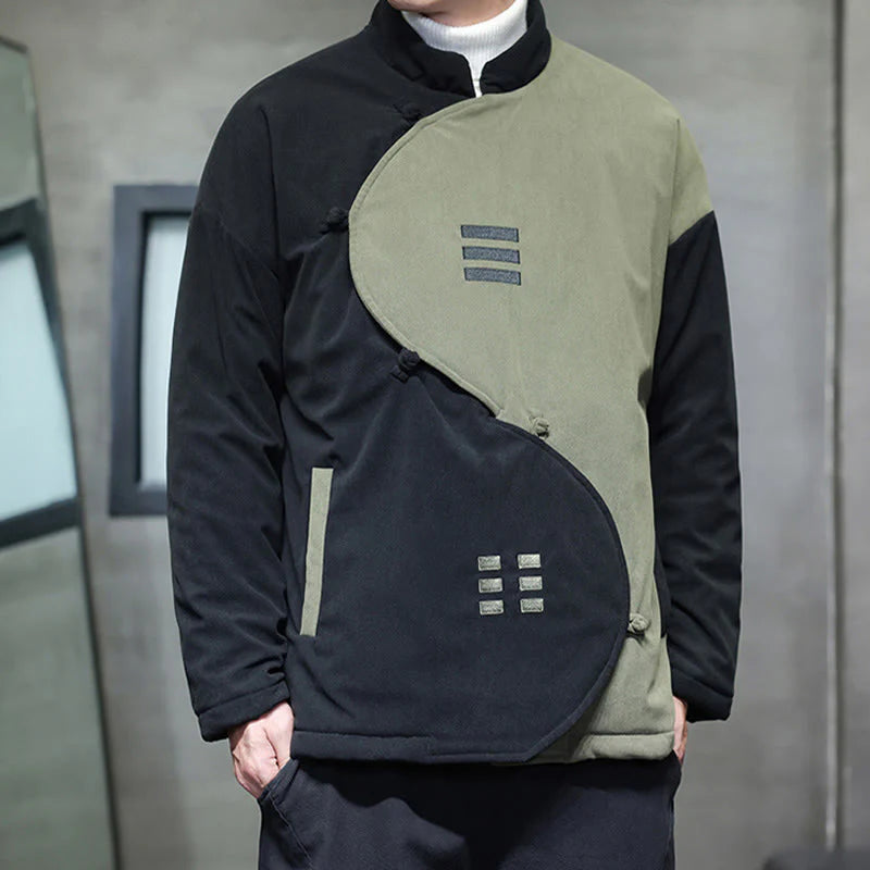 Buddha Stones Winter Yin Yang Tai Chi Corduroy Long Sleeve Men's Jacket With Pockets