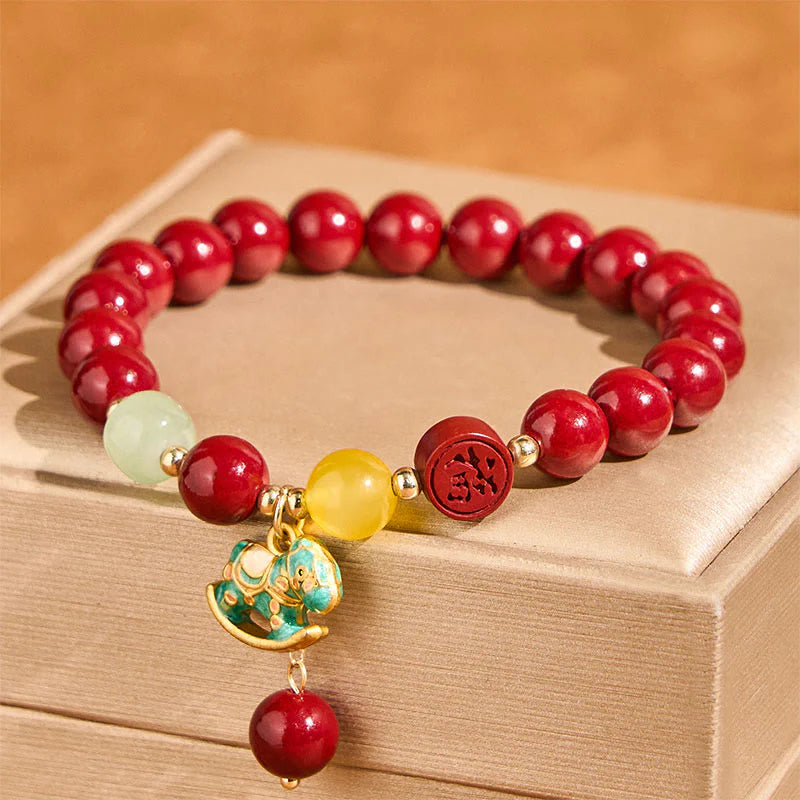 Buddha Stones Year Of The Horse Natural Cinnabar Red Agate Calm Confidence Bracelet