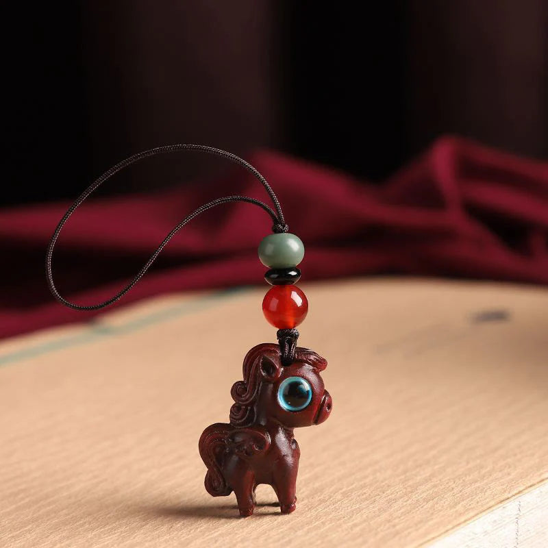 Buddha Stones Year Of The Horse Small Leaf Red Sandalwood Green Sandalwood Relaxation Key Chain